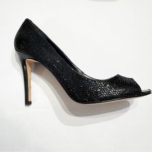 Enzo Angiolini Size 9M Black Glitter Peep Toe Platform Heels Shoes